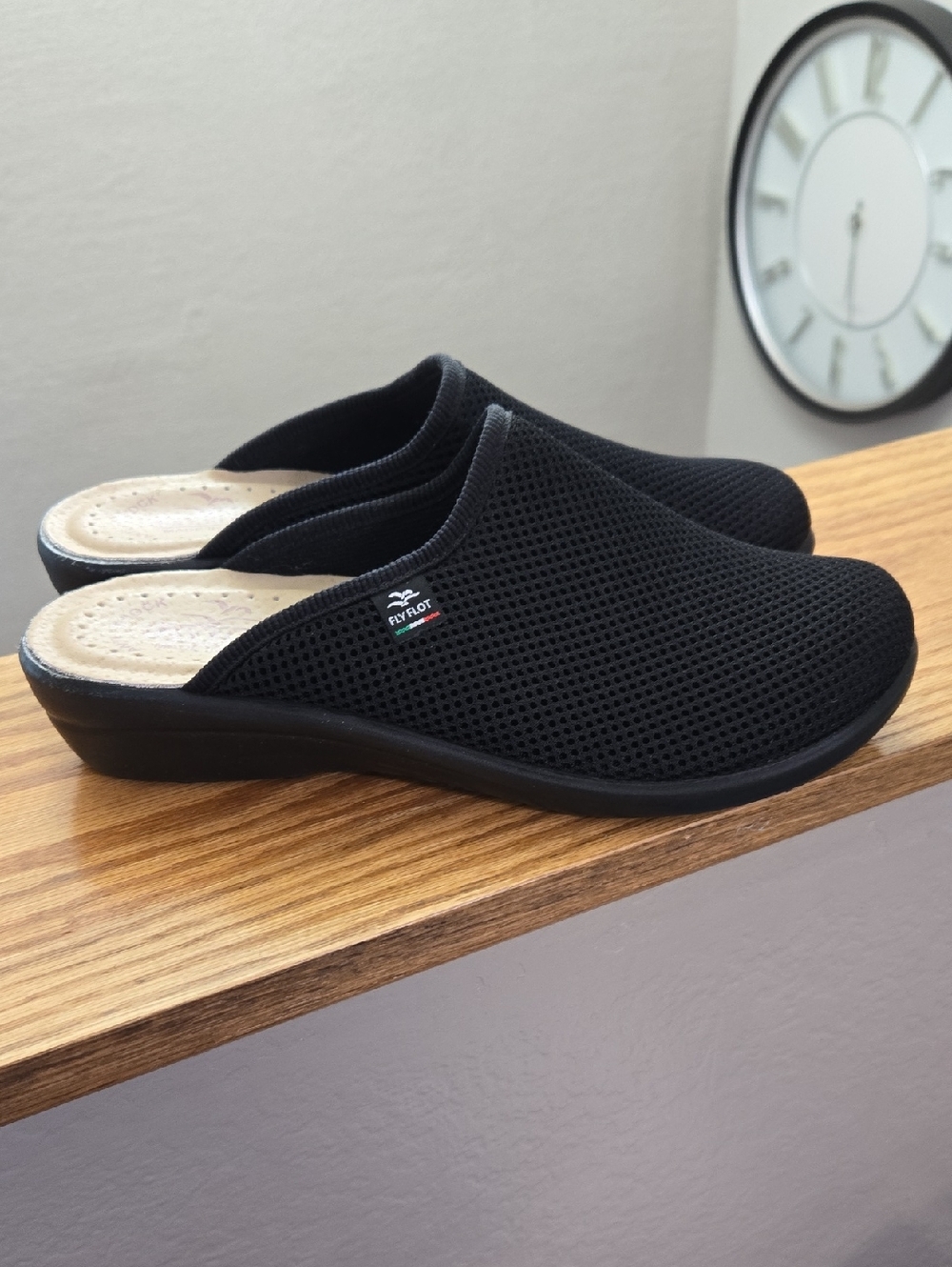 Fly Flot Black Mesh Slip-On Women's Clogs - 40